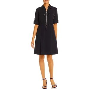 Michael Kors Half Zip Shirt Dress, Large, Black